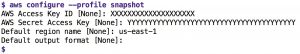 Abbildung 4: Der Kommandozeilen-Client <code>aws</code> erhält Key-ID und Secret Key für späteren Onlinezugriff.