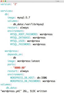 Abbildung 2: Compose ist eine Docker-Template-Sprache, über die sich Apps aus mehreren Containern definieren lassen. Im Bild: Ein Beispiel für WordPress.