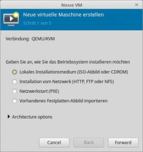Abbildung 5: Auch der Virtual Machine Manager macht es leicht, eine neue virtuelle Maschine anzulegen, denn ein Assistent eilt zur Hilfe.