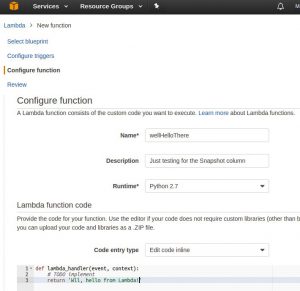Abbildung 7: Vorbereitung des Testskripts in Python als Lambda-Funktion.