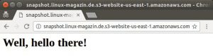 Abbildung 6: Eine Index.html-Datei in einem neu angelegten S3-Bucket dient als Testserver.