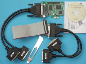 Abbildung 4: Die Low-Profile-PCIe-Karte TP35 ist auch bekannt unter der Bezeichnung 9815EL-4, kostet zirka 50 Euro und besitzt dank ihrer vier Parallelports bis zu 52 Eingangspins.