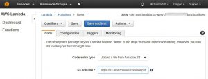 Abbildung 3: Hochladen der Zip-Datei auf den Lambda-Server &uuml;ber einen Amazon-S3-Bucket. 
