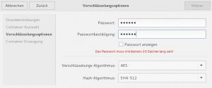 Abbildung 2: Der Container nutzt wahlfrei verschiedene Verschlüsselungsmethoden.