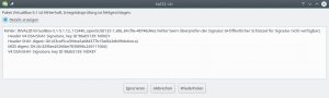 Abbildung 4: Schl&auml;gt in Open Suse Leap 42.2 die Signaturpr&uuml;fung eines Pakets fehl, unterbricht Yast die Installation. <code>Ignorieren</code> spielt das Paket dennoch ein. 