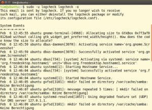 Abbildung 3: Ubuntu-Anwender starten Logcheck mit Hilfe des Users <code>logcheck</code>. Der Parameter <code>-o</code> gibt die Ereignisse im Terminal aus. Die Ausgaben können wie hier ziemlich unübersichtlich sein.