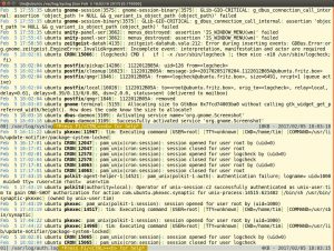 Abbildung 7: Die Anordnung der Logdateien bestimmt der Administrator in Multitail selbst. Hier stellt er zwei Logdateien übereinander dar.