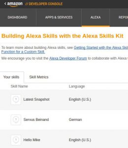 Abbildung 5: Vom User entwickelte Alexa-Skills.