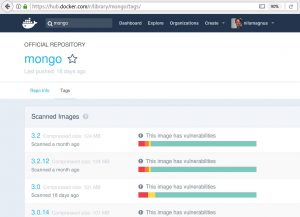 Abbildung 1: Anwender, die sich mit Docker-ID im Docker Hub anmelden und nach offiziellen Images suchen, sehen etwas mehr als anonyme Benutzer: Für jede Fassung erscheinen die Ergebnisse des Security Scans.