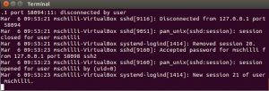 Abbildung 1: Ein <code>tail -f</code> auf die Datei <code>/var/log/auth.log</code> zeigt erfolgreiche und fehlgeschlagene Login-Versuche am <code>ssh-Daemon</code> an. 