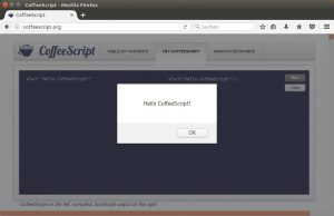 Abbildung 1: Auf der Coffeescript-Homepage d&uuml;rfen Entwickler unter <code>Try Coffeescript</code> auf der linken Seite Quellcode eintippen und per <code>Run</code> ausf&uuml;hren lassen. Rechts erscheint der &uuml;bersetzte Javascript-Code. 