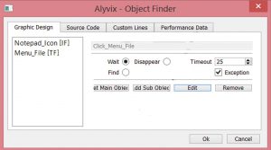 Abbildung 3: Das Keyword <code>Click Menu File</code> wird im Object Finder gebaut.