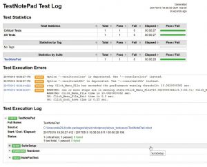 Abbildung 4: Die HTML-Seite mit dem Log des absolvierten Testszenarios.