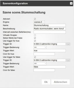 Abbildung 8: Definition einer Szene f&uuml;r Anruferkennung. 