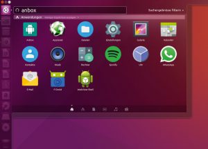 Abbildung 1: Der Anbox Application Manager und alle installierten Apps sind über das Unity-Dash erreichbar.