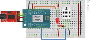 Abbildung 2: So sieht der Aufbau des IoT-Temperatursensors etwa aus, er besteht aus ein paar Standardkomponenten aus dem Elektronikmarkt.