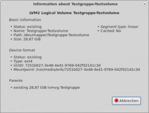 Abbildung 9: Etwas zugeknöpft zeigt sich die Infoseite zu den Laufwerken und Volumes in Blivet GUI.
