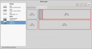 Abbildung 7: Physische und logische Volumes stellt Blivet GUI sehr übersichtlich dar. Das verhilft zu mehr Überblick, wenn sich die logischen Laufwerke über mehrere physische Datenträger erstrecken.