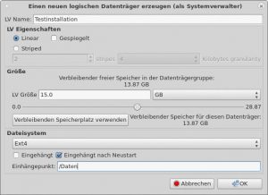 Abbildung 5: Nur wenige Klicks erzeugen den logischen Datenträger in LVM GUI inklusive des Dateisystems.