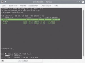 Abbildung 4: In diesem Fall konnte Testdisk drei Partitionen finden. 