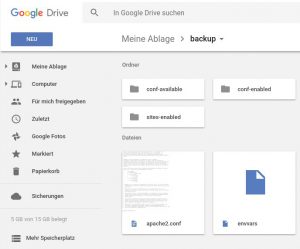 Abbildung 2: Googles Webfrontend zeigt, dass die per Rclone übertragenen Beispieldateien gut angekommen sind.