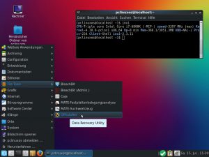 Abbildung 2: Das Livesystem von Erik Bärwaldt bietet einen Mate-Desktop und enthält unter anderem das Kommandozeilentool Inxi, um die Hardware zu inspizieren.
