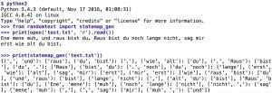 Abbildung 4: Zerteilen eines Textes in Tokens und Erstellen des Markow-Modells. 