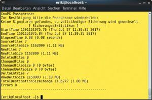 Abbildung 6: Duplicity liefert ebenfalls einige Infos zum Backup. 