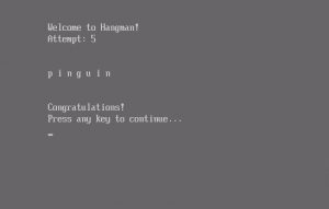 Abbildung 3: Das kleine Wort-Ratespiel Hangman unter UEFI-Kontrolle.