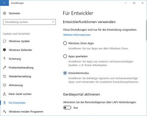 Abbildung 2: Windows-User müssen den Entwicklermodus aktivieren.