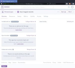 Abbildung 1: Dashboard der frisch erstellten Heroku-Applikation.