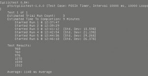 Abbildung 4: Beispiel der Cyclictest-Latenzmessung unter einem mit dem ICC kompilierten Kernel 4.13.5. 