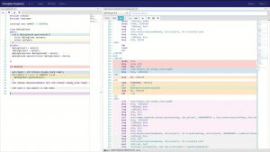 Abbildung 5: Der Compiler Explorer hebt Sourcecode und zugehörige Assembler-Instruktionen farblich hervor.