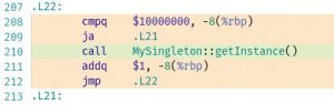 Abbildung 8: Assembler-Instruktionen der nicht-optimierten Variante.