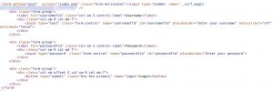 Abbildung 4: Im Sourcecode der Login-Seite finden sich die Felder f&uuml;r Usernamen und Passwort. 