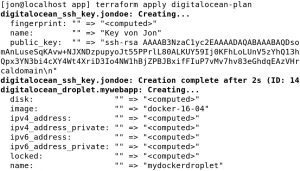 Abbildung 2: Terraform führt die zuvor konfigurierten Arbeitsschritte streng nach Plan aus (Auszug).
