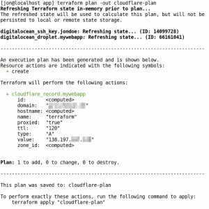 Abbildung 3: Terraform führt testweise den <code>cloudflare-plan</code> aus und gibt Rückmeldung darüber.