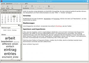 Abbildung 11: Rednotebook gliedert Aufgaben anhand einer Begriffswolke (links). 