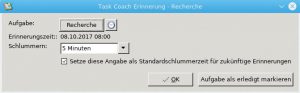 Abbildung 15: Task Coach hat auch eine Erinnerungsfunktion. 