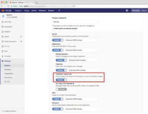 Abbildung 2: Wenn die Gitlab-Docker-Registry aktiviert ist, setzt der Admin sie für spezifische Projekte innerhalb von Gitlab ein.