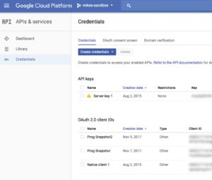 Abbildung 5: Aktive API-Schlüssel auf der Google Console.