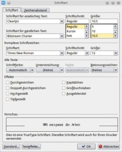 Abbildung 8: Oben hui, unten pfui!: Während die Verwaltung von Schriften (oben) vorbildlich ist, patzt WPS-Office bei der Vorschau (unten).