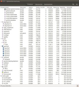 Abbildung 2: Ubuntu zeigt die Liste der Tasks in seiner <code>Systemüberwachung</code> an.