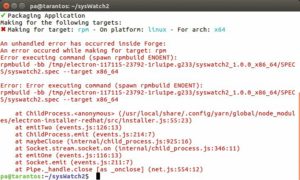 Abbildung 3: Der Start von <code>rpmbuild</code> als ein eigener Prozess mittels <code>spawn</code> schlug zun&auml;chst fehl, weil <code>rpm</code> noch nicht installiert war. 