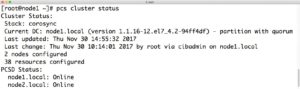 Abbildung 4: Mittels <code>pcs cluster status</code> l&auml;sst sich der aktuelle Status des Clusters &uuml;berpr&uuml;fen. 