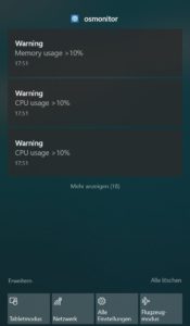 Abbildung 5: Die Benachrichtigungen von OS Monitor funktionieren plattformübergreifend. Sie erscheinen unter Windows 10 …