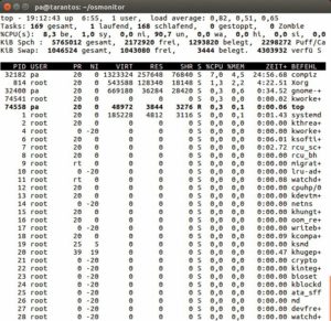 Abbildung 2: Als Vorbild für OS Monitor stand das Linux-Standardtool »top« Pate, das die Abbildung in Aktion zeigt.