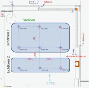 Abbildung 2: Wohnraumskizze mit der Planung von Lichtkreisen.