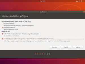 Neu ist die Möglichkeit, eine "Minimale Installation" zu wählen. Das geht nicht nur schneller, sondern Ubuntu 18.04 wirft so auch Ballast ab. Ist es zu viel, lassen sich die gewünschten Pakete nachinstallieren.