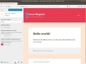 Abbildung 6: In WordPress genügen im Customizer ein paar Mausklicks, um das Design an die eigenen Wünsche anzupassen. Das Tool ähnelt mittlerweile einem einfachen Webbaukasten.